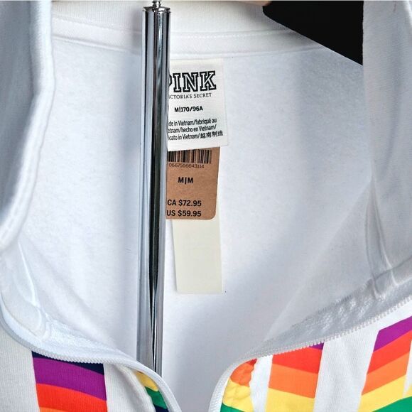 PINK Everyday Lounge Perfect Quarter Zip Classic Pullover OPTIC WHITE PRIDE MED. - Picture 7 of 16